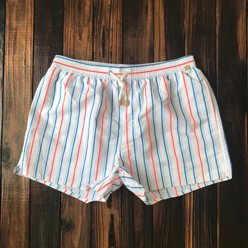 Men's Striped Swim Shorts with Drawstring Waist for Beach and Pool