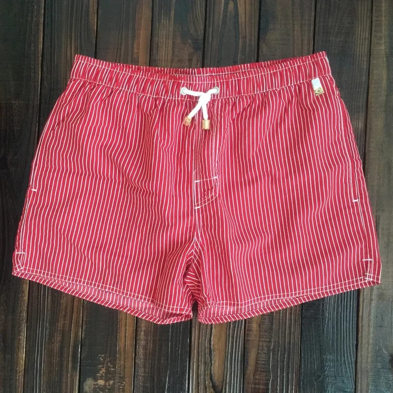 Men's Striped Swim Shorts with Drawstring Waist for Beach and Pool