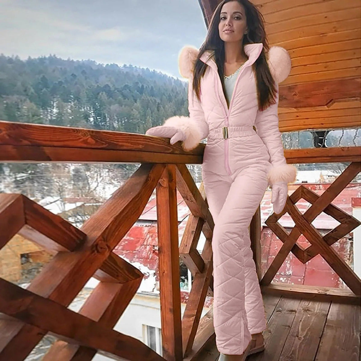 Combinaison doudoune matelassée pour femme avec ceinture