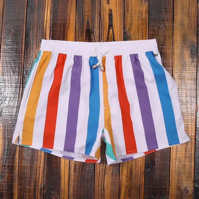 Men's Striped Swim Shorts with Drawstring Waist for Beach and Pool