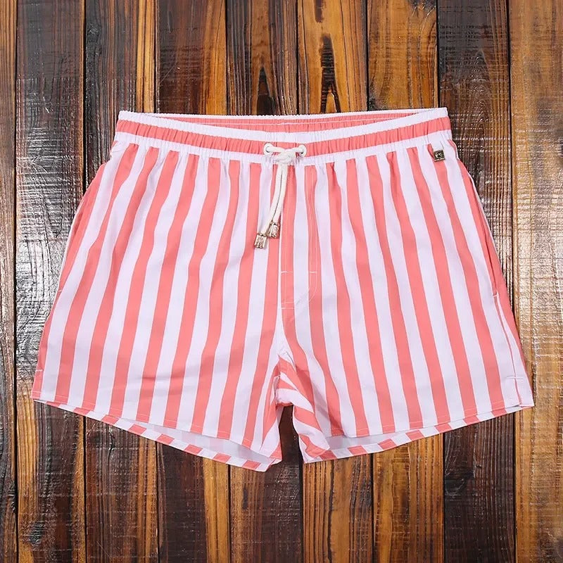 Men's Striped Swim Shorts with Drawstring Waist for Beach and Pool