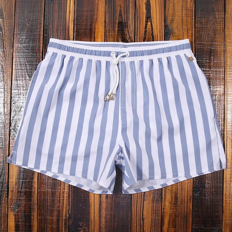Men's Striped Swim Shorts with Drawstring Waist for Beach and Pool