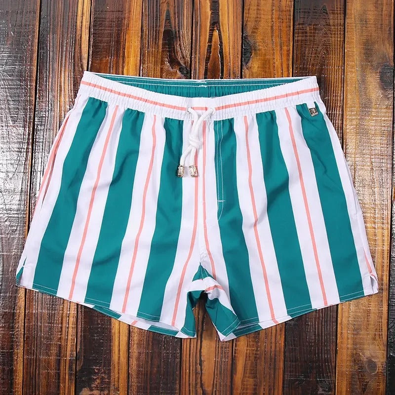 Men's Striped Swim Shorts with Drawstring Waist for Beach and Pool