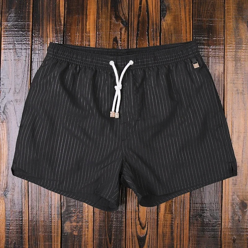 Men's Striped Swim Shorts with Drawstring Waist for Beach and Pool