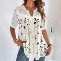 Damen bestickte Bluse mit Blumenmuster und Knopfleiste für den Sommer