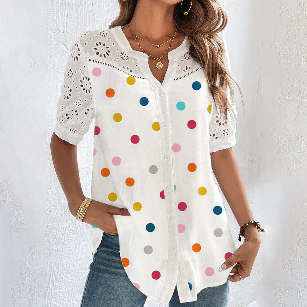 Women's Floral Embroidered Blouse with Button Front for Summer Wear
