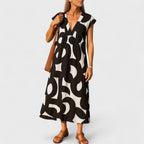 Women’s Abstract Print V-Neck Maxi Dress