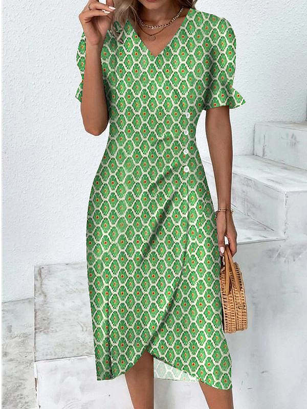 Robe midi portefeuille à imprimé floral pour femme avec détail de boutons sur le côté