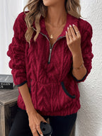 Fluffy pullover med kvart lynlås til kvinder