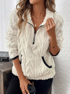 Fluffy pullover med kvart lynlås til kvinder