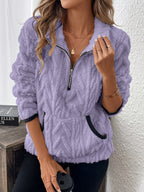 Fluffy pullover med kvart lynlås til kvinder