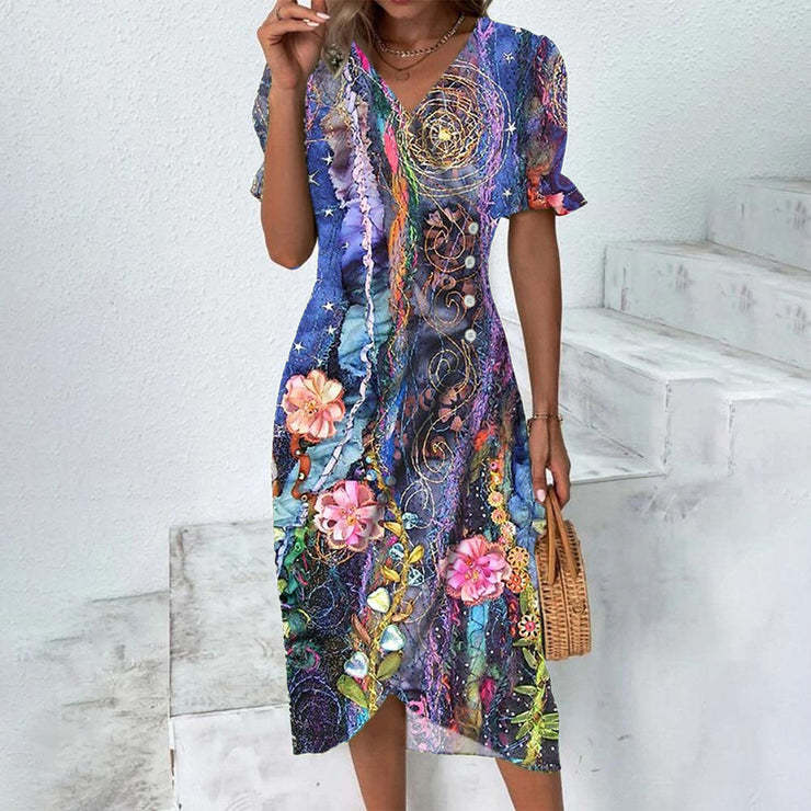 Robe midi portefeuille à imprimé floral pour femme avec détail de boutons sur le côté