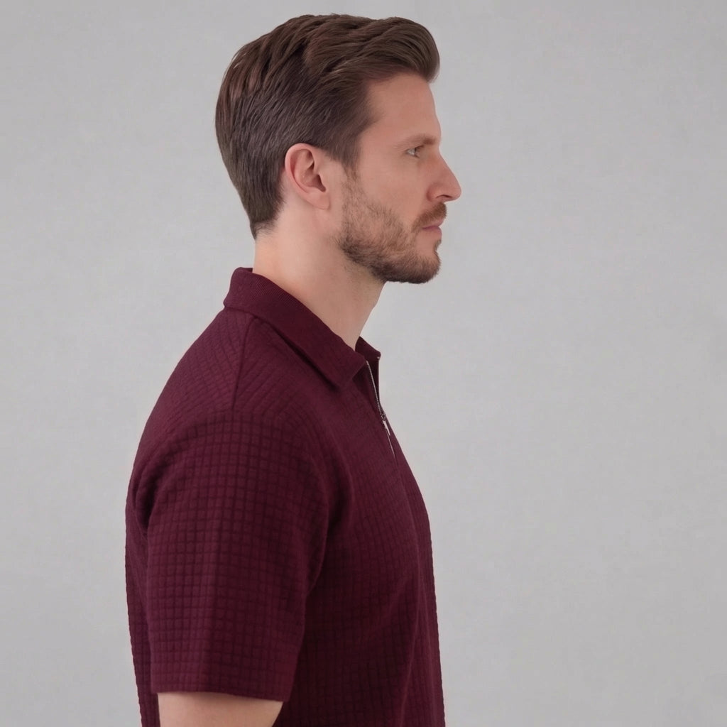 Men's Textured Two-Piece Set with Half-Zip Polo and Shorts