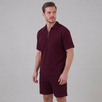 Men's Textured Two-Piece Set with Half-Zip Polo and Shorts