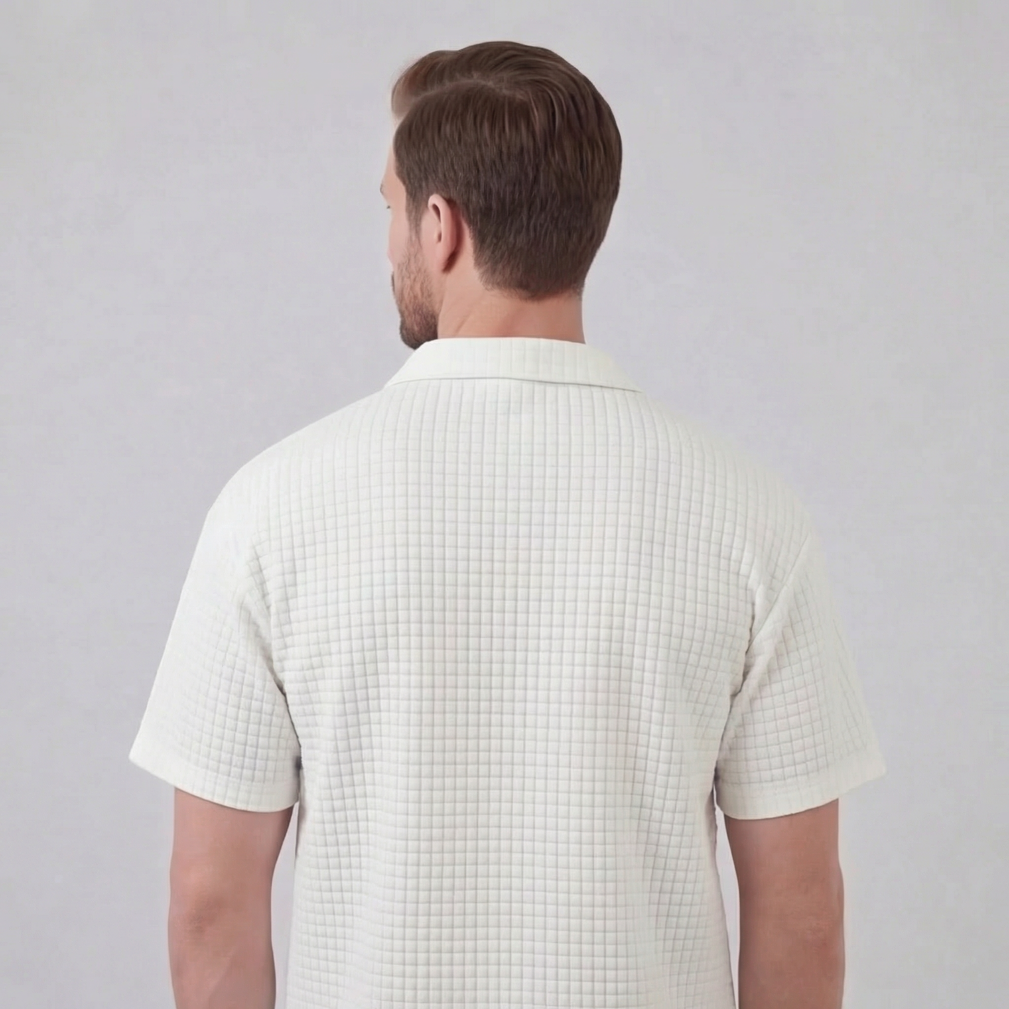 Men's Textured Two-Piece Set with Half-Zip Polo and Shorts