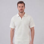 Men's Textured Two-Piece Set with Half-Zip Polo and Shorts