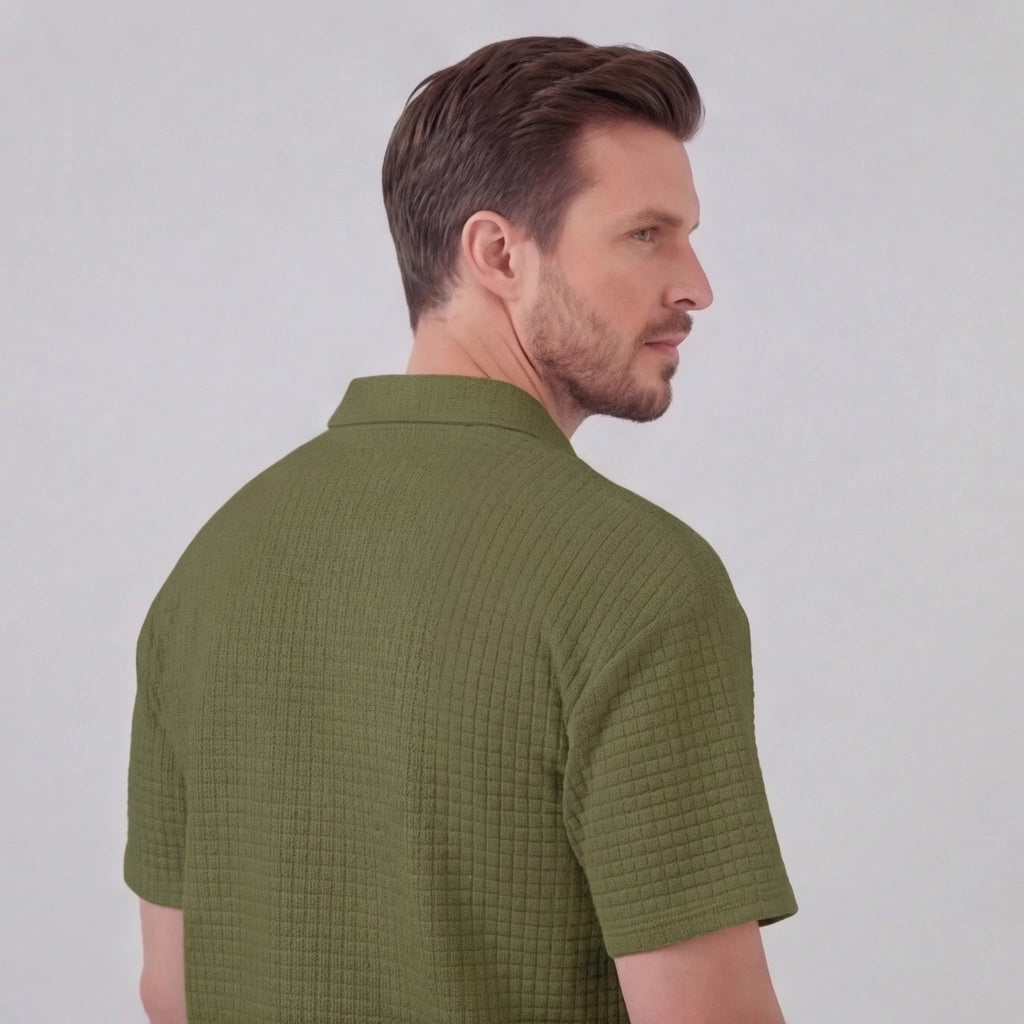 Men's Textured Two-Piece Set with Half-Zip Polo and Shorts