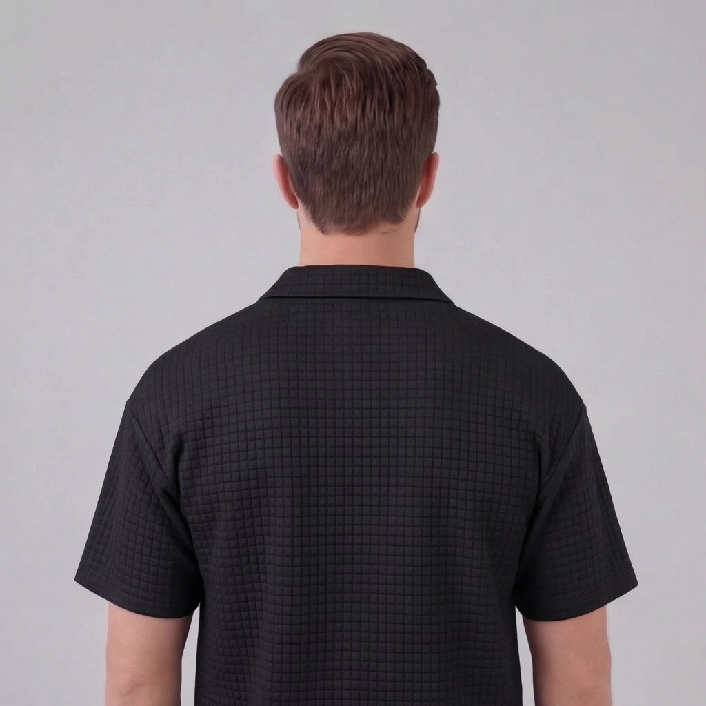 Men's Textured Two-Piece Set with Half-Zip Polo and Shorts