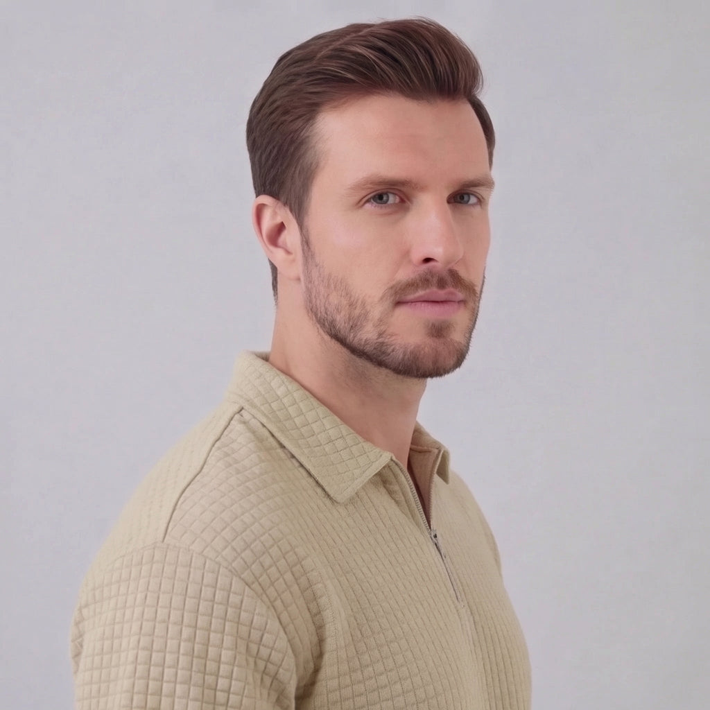 Men's Textured Two-Piece Set with Half-Zip Polo and Shorts