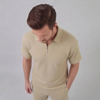Men's Textured Two-Piece Set with Half-Zip Polo and Shorts
