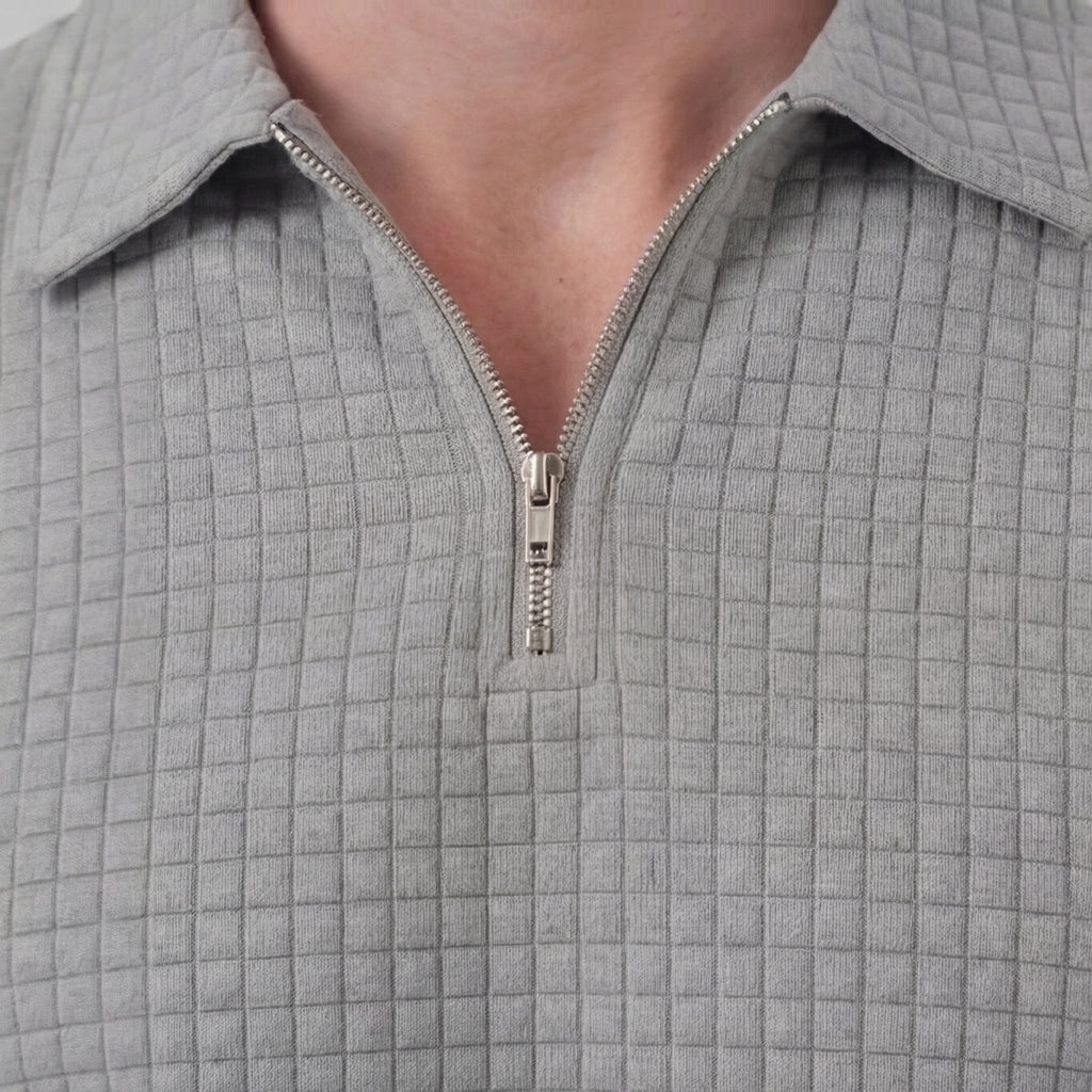 Men's Textured Two-Piece Set with Half-Zip Polo and Shorts