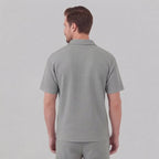 Men's Textured Two-Piece Set with Half-Zip Polo and Shorts