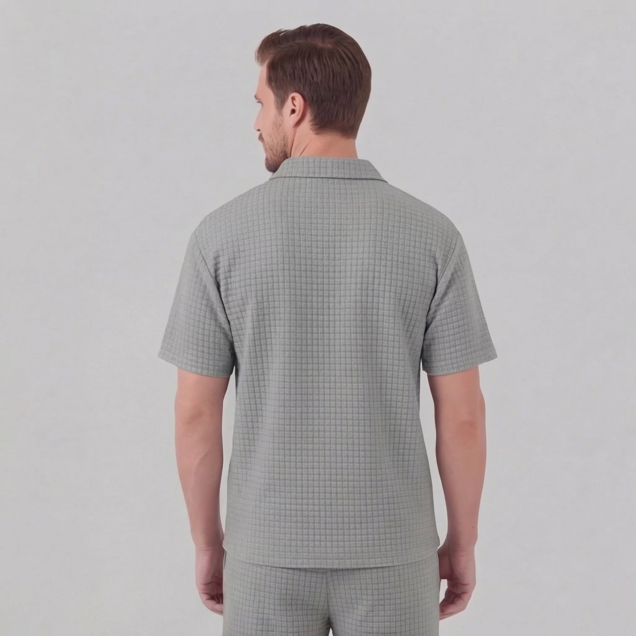 Men's Textured Two-Piece Set with Half-Zip Polo and Shorts