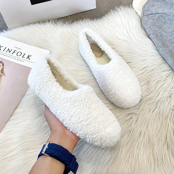 Damers mjuka fleece slip-in loafers för inomhuskomfort