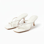 Women's Minimalist Strappy Kitten Heel Mule Sandals with Square Open Toe