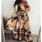 Maxikleid für Damen mit Barockmuster und langen Ärmeln