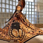 Maxikleid für Damen mit Barockmuster und langen Ärmeln