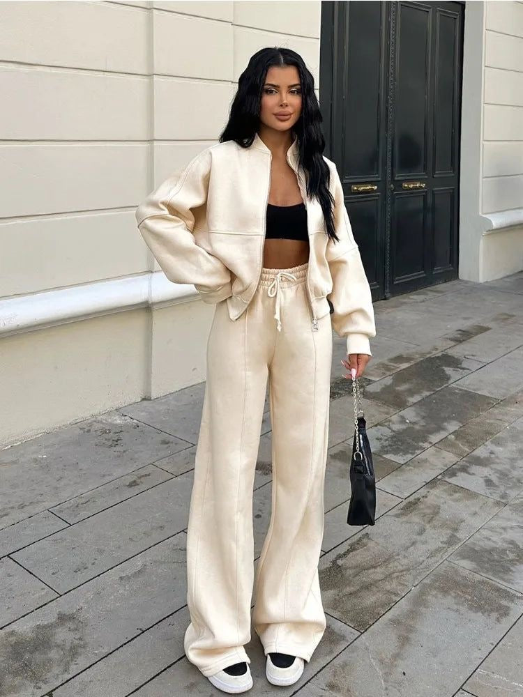 Conjunto de estar por casa para mujer con cremallera y pantalón de pierna ancha