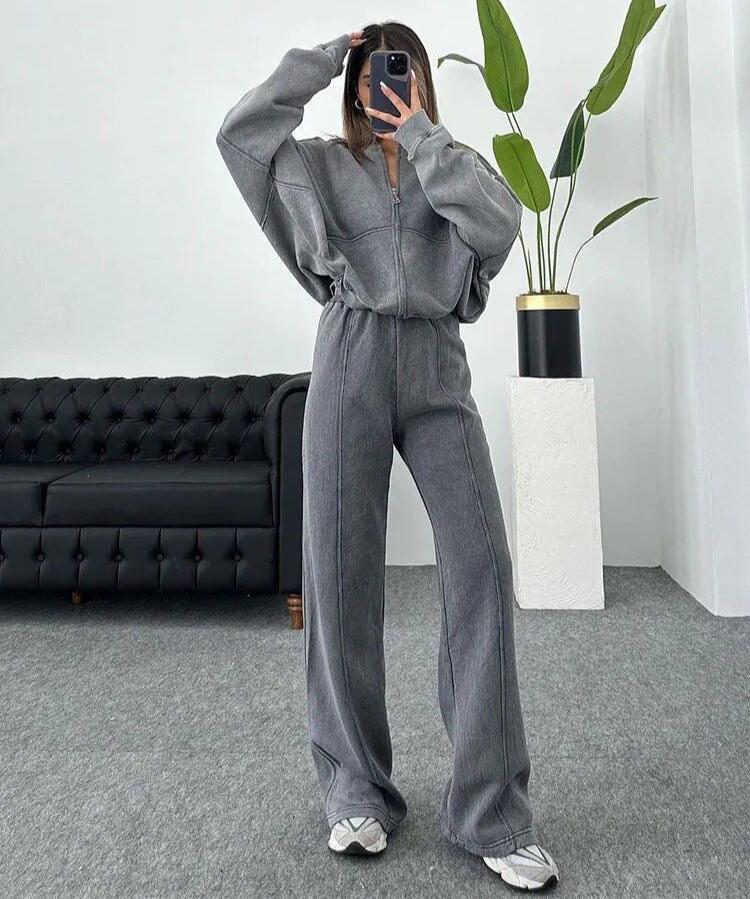 Women’s Zip-Up Wide Leg Lounge Set