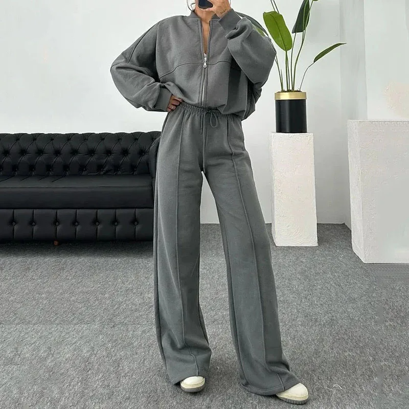 Women’s Zip-Up Wide Leg Lounge Set
