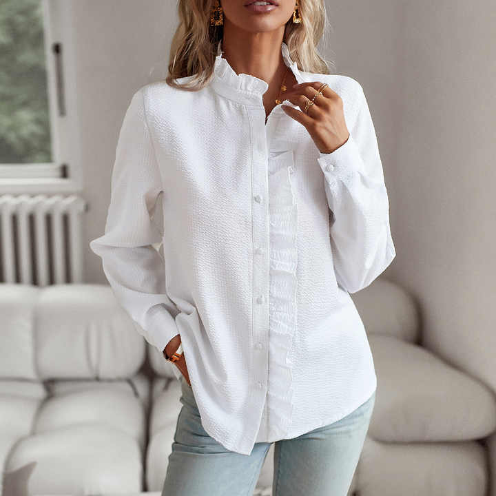 Women's Ruffle Trim Textured Blouse