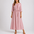 Maxikleid für Damen mit plissiertem Vorderteil und Taillengürtel