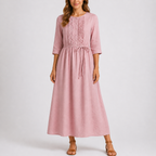 Maxikleid für Damen mit plissiertem Vorderteil und Taillengürtel