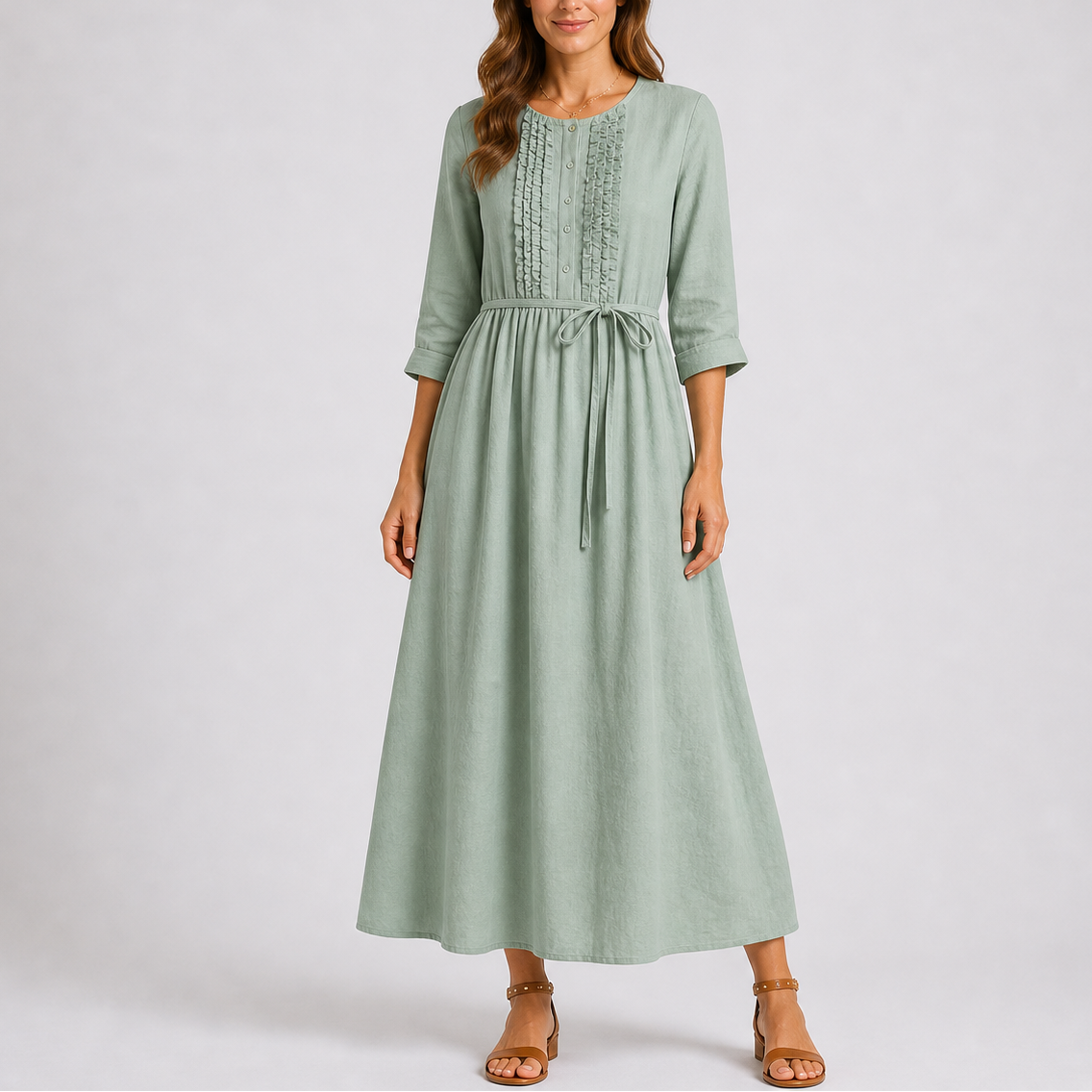 Robe maxi avec devant plissé et taille nouée pour femme