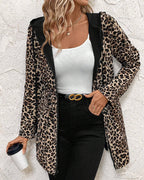 Abrigo reversible con capucha y estampado de leopardo para mujer