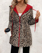 Abrigo reversible con capucha y estampado de leopardo para mujer