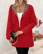 Abrigo reversible con capucha y estampado de leopardo para mujer