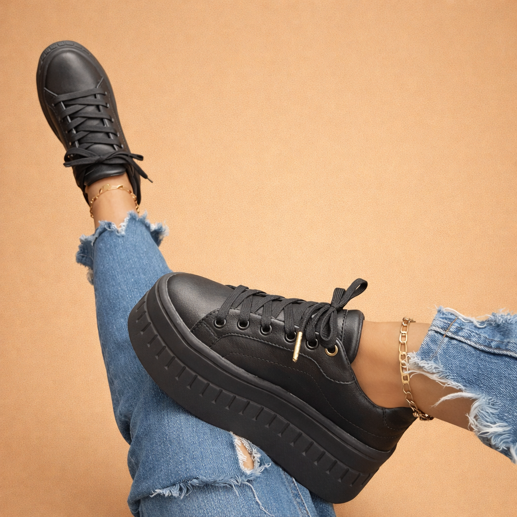 Baskets compensées à lacets pour femmes