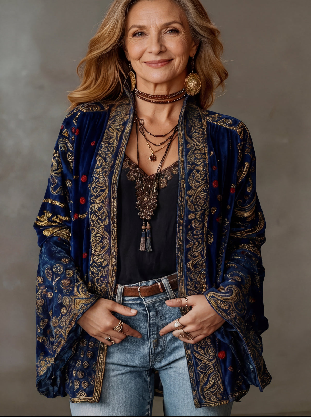 Women's Bohemian Print Open Front Kimono Jacket