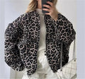 Damen-Bomberjacke mit Leopardenmuster und Reißverschluss vorne