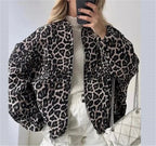 Damen-Bomberjacke mit Leopardenmuster und Reißverschluss vorne