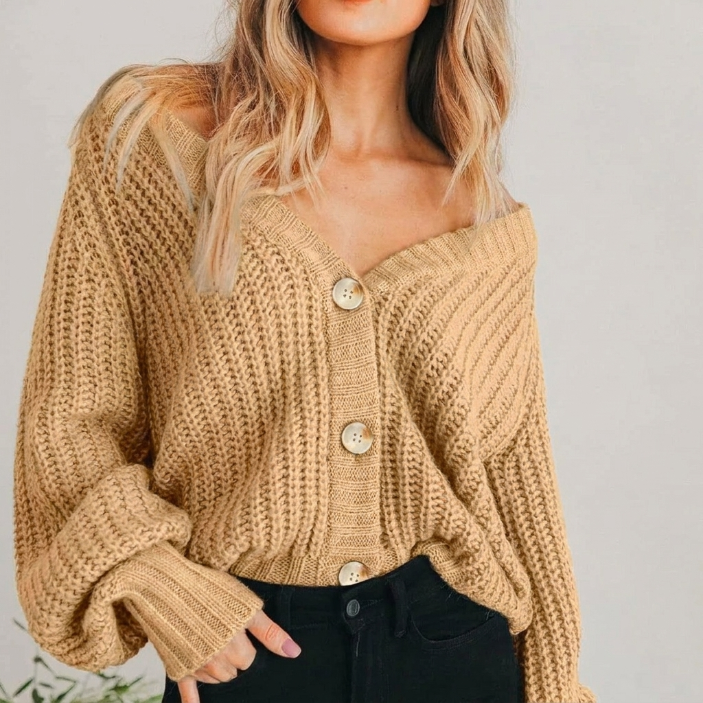 Gilet boutonné en maille épaisse pour femme