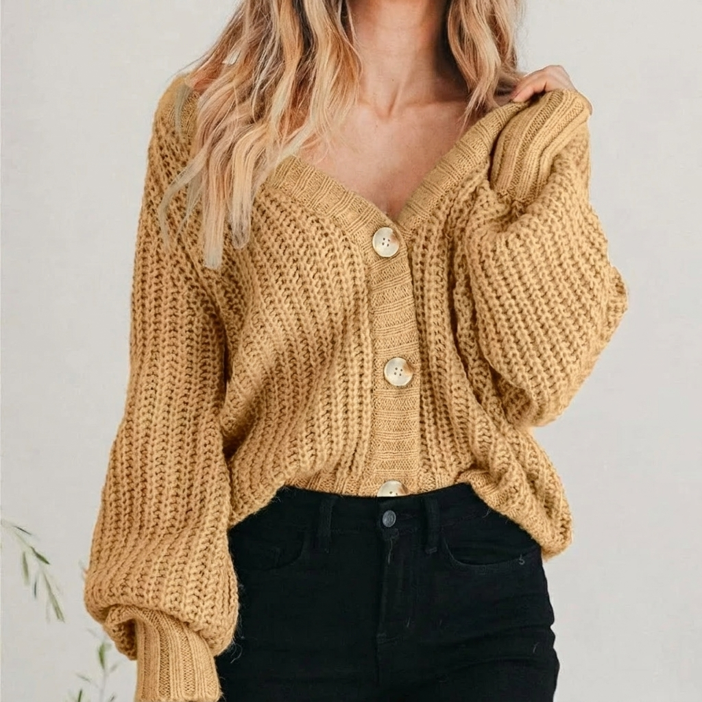 Gilet boutonné en maille épaisse pour femme