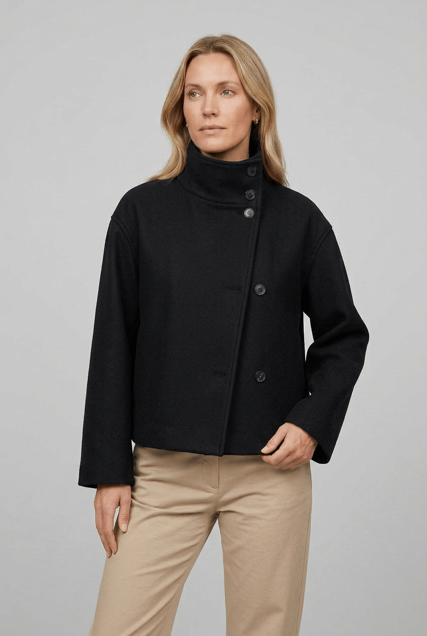 Women's Short High Neck Button Front Coat