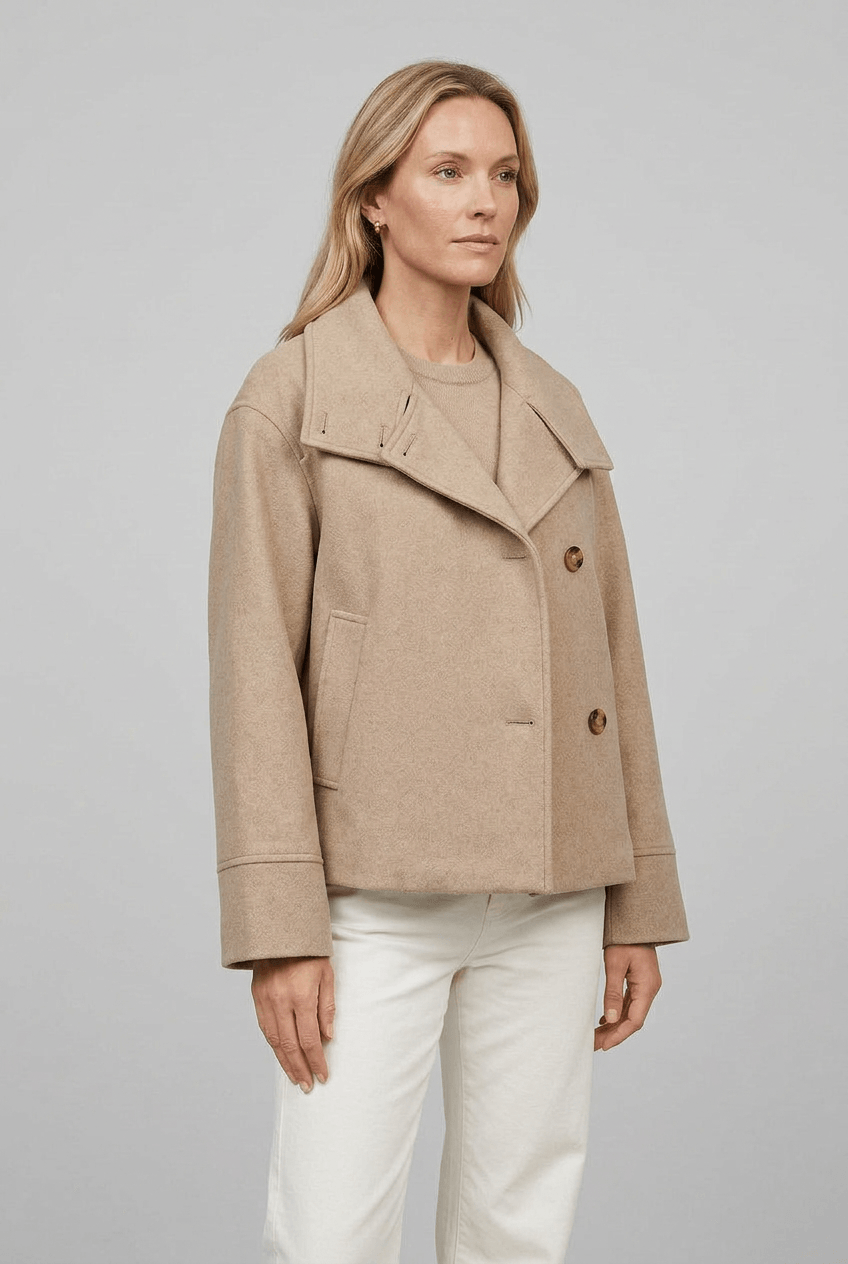 Women's Short High Neck Button Front Coat