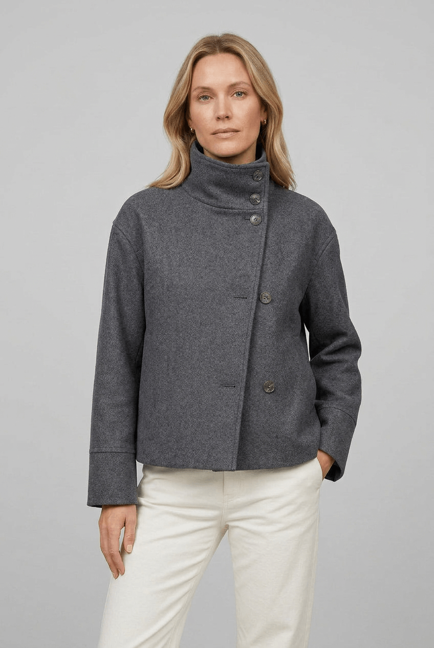 Women's Short High Neck Button Front Coat